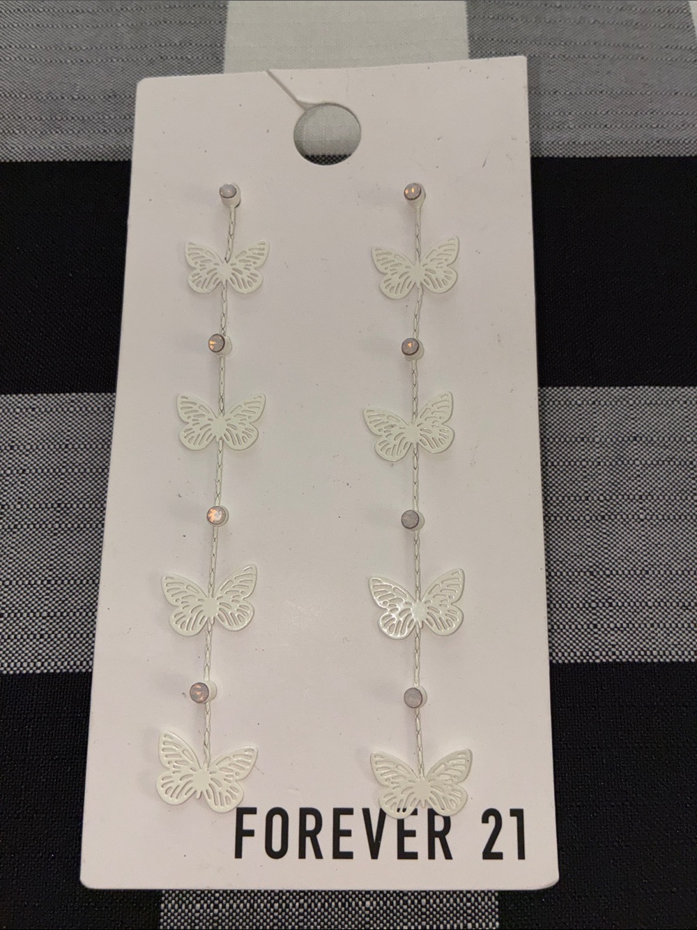 Forever 21 Cream Butterfly Chain Drop Earrings